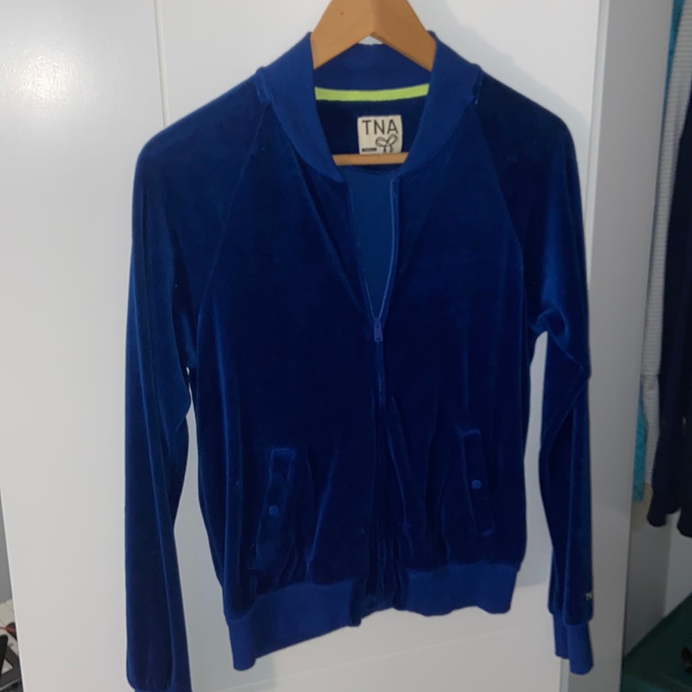 TNA brand zip up sweater in blue